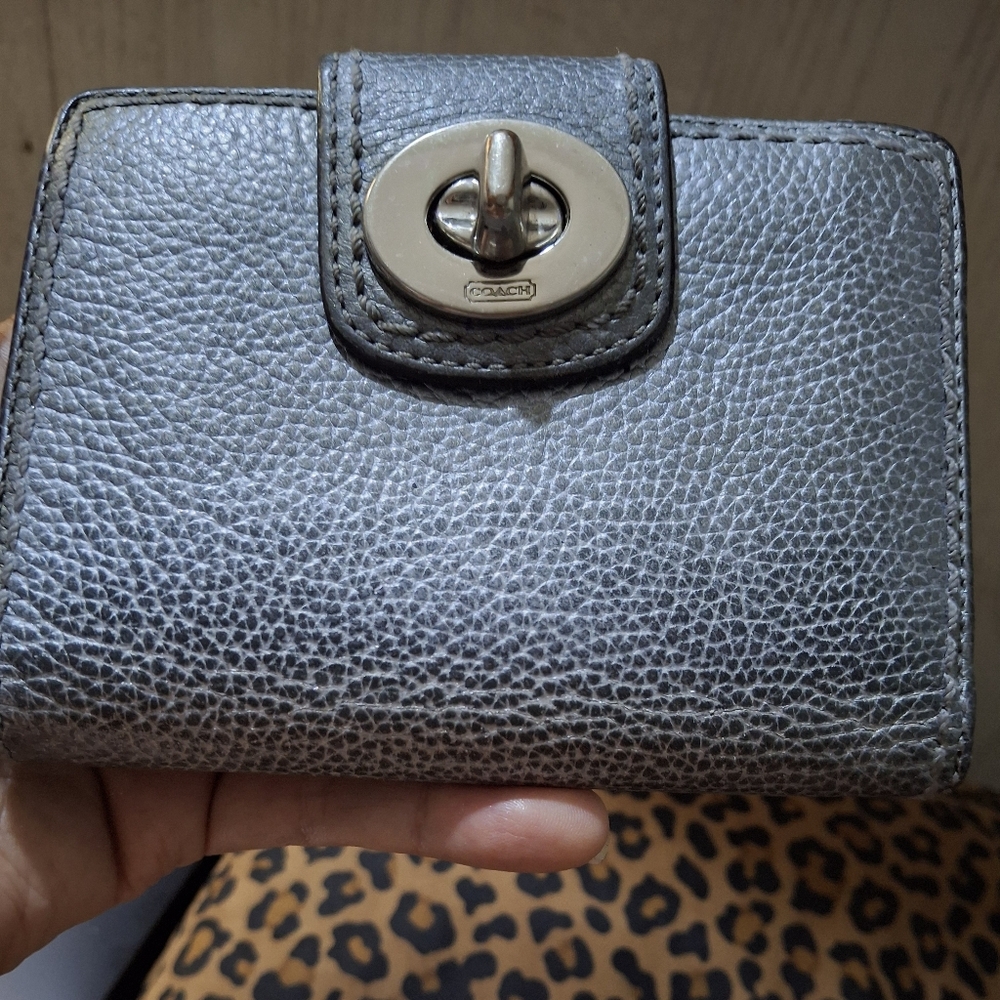 Coach Metallic Gray Leather Wallet